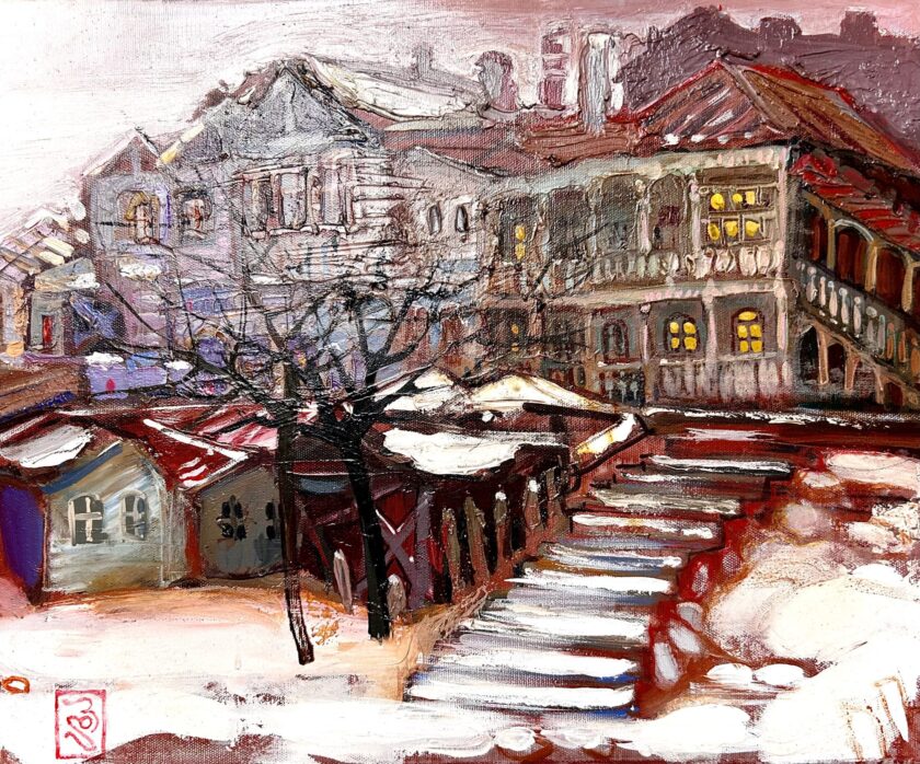 Dato Popiashvili Tbilisi Yard 2005 Acryl on Canvas 62.5X52.5cm