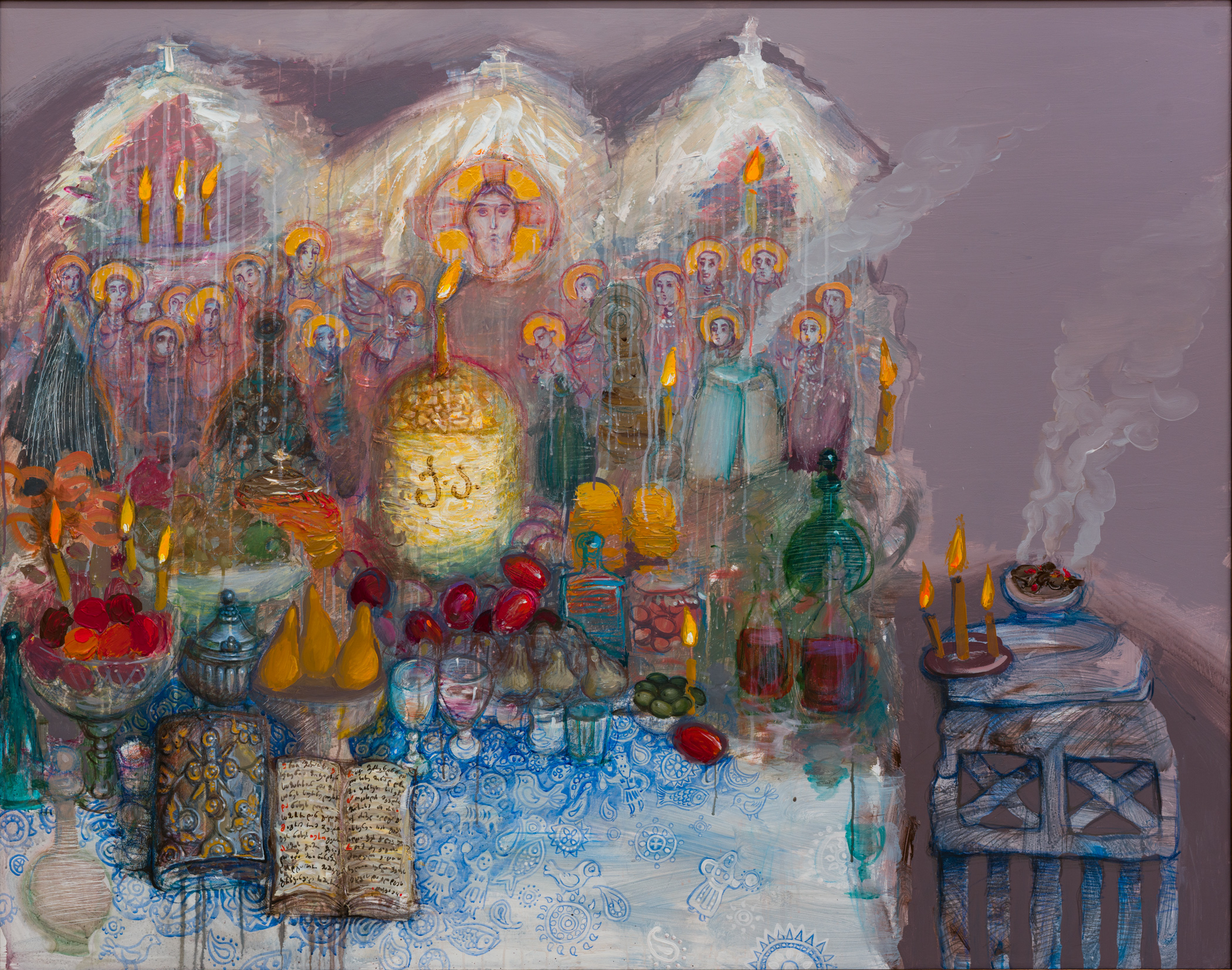 Painting: Still-Life by Dato Popiashvili at The Library of Congress - Rooted in Culture, Size:150 X 120 cm , Medium: Acrylic on Canvas Art Gallery Line - Contemporary Georgian Art