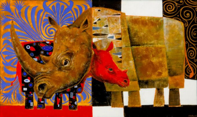 Mamuka Mikeladze | Rhinoceros | Exhibited at Art Gallery Line | Created in early 2000's| Available for Sale | Acryl on Canvas, Mix medium | Art Gallery Line