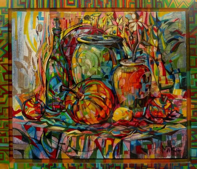 Mika Tbileli | Still-Life | Exhibited at Art Gallery Line | Created in early 2010’s| Available for Sale | Acrylic on Canvas, Mix medium | Art Gallery Line