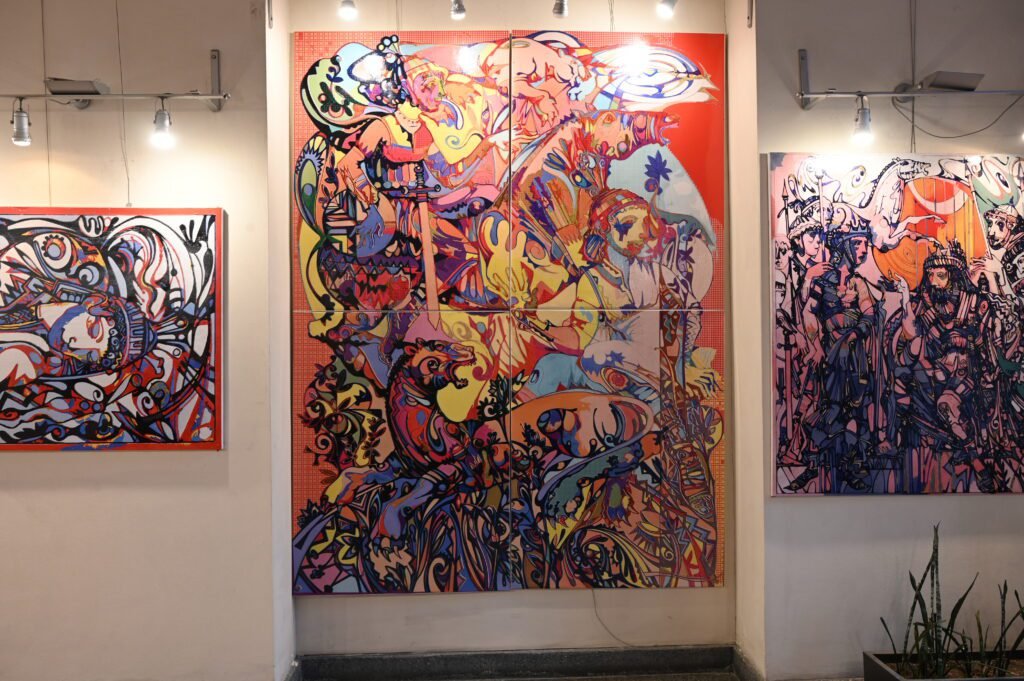 Sergo Tbileli's Exhibition "Anabechdi" 3 Sergo Tbilelis Artwork on the Topic of Knight In the Pantherskin, a part of his new project "Anabechdi" . Sergo Tbileli, Screen printing, Art Gallery Line, Tbilisi Art Gallery