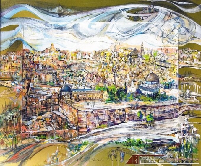 Jerusalem | Sergo Tbileli| Exhibited at Art Gallery Line | Created in early 2000’s| Available for Sale | Acrylic on Canvas, Mix medium | Art Gallery Line