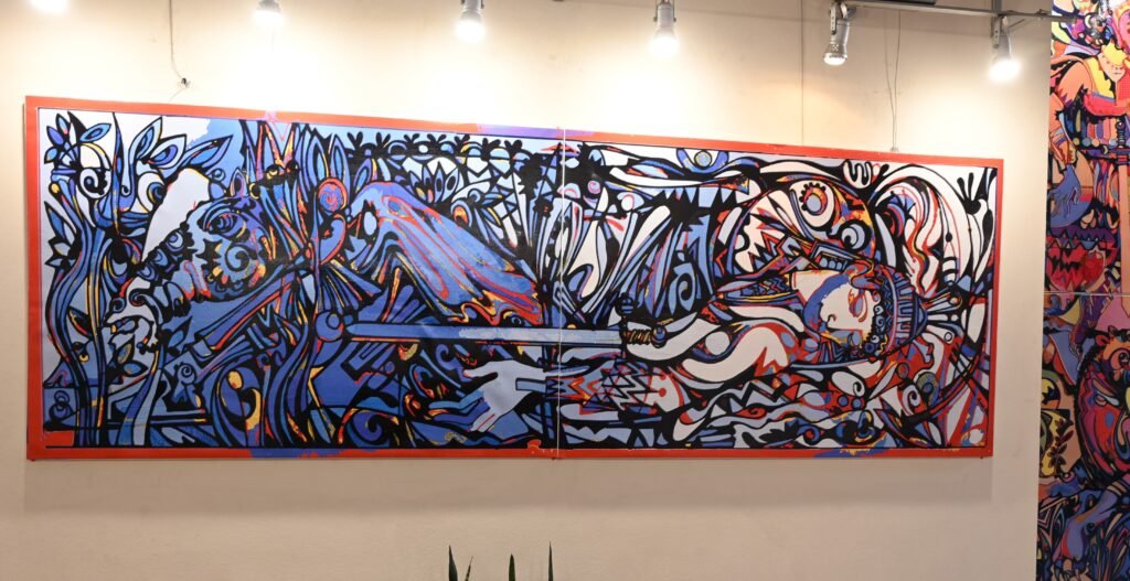 Sergo Tbileli's Exhibition "Anabechdi" 5 Sergo Tbileli | Anabechdi | Limited Silk Printing Series | Inspired by Grand Georgian Poem Knight in the Panthers Skin | Exhibited at Art Gallery Line | Created in 2021 | Available for Sale | Acryl on Canvas, Mix medium | Art Gallery Line | Tbilis, Georgia & New York |
