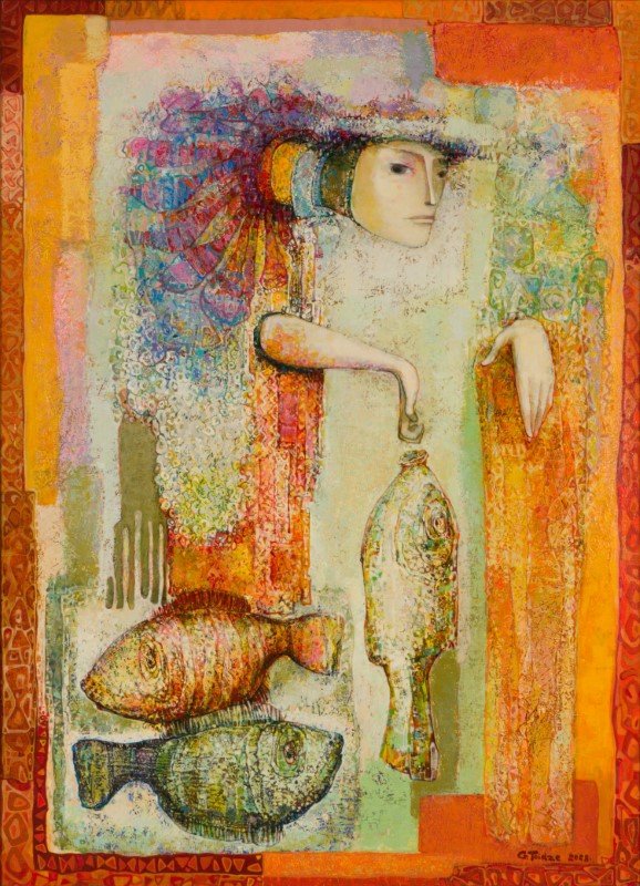 Gogita Toidze 18 011 Fish Seller h119Xw89cm Acryl on Canvas Art Gallery Line