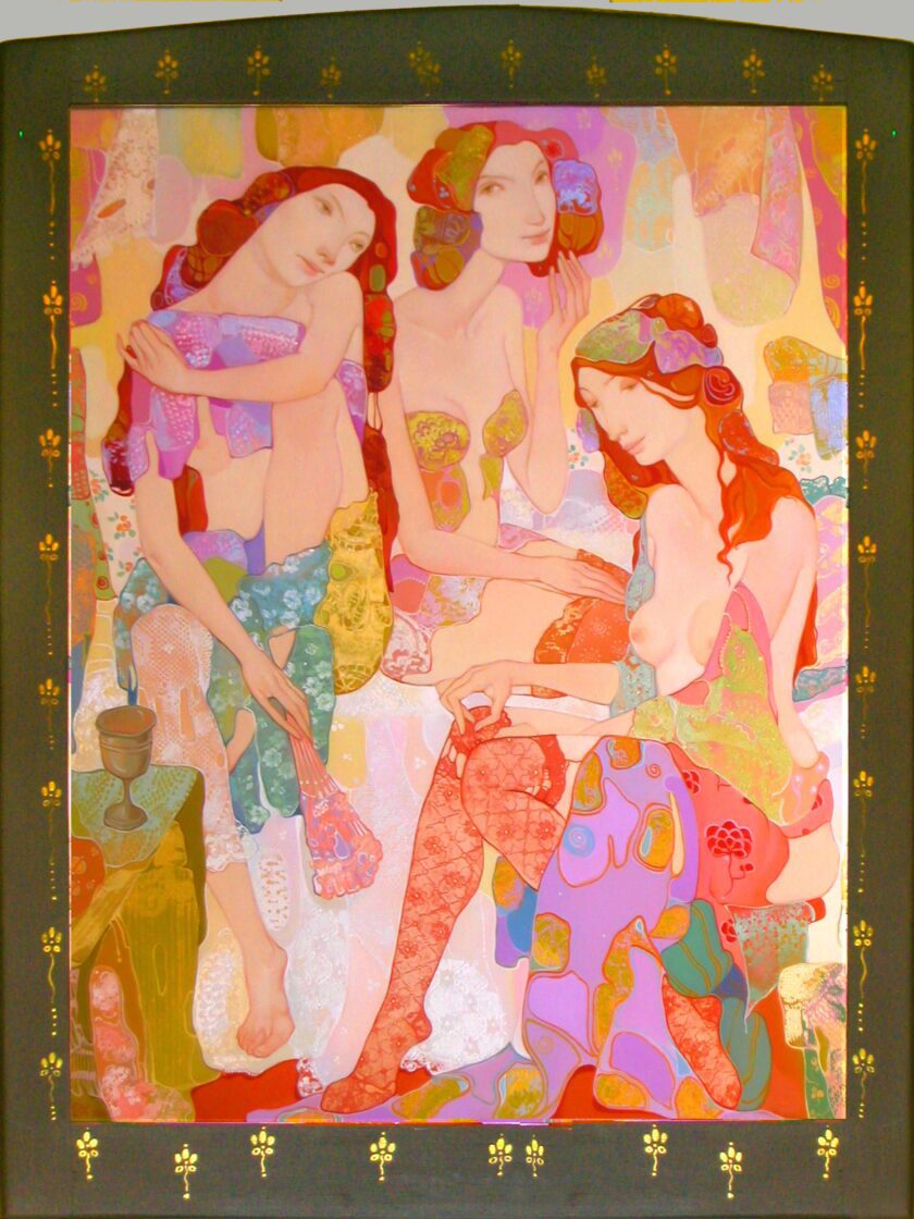 Maia Ramishvili | Courtesans | Exhibited at Art Gallery Line | Created in early 2000’s| Available for Sale | Oil on Canvas, Mix medium | Art Gallery Line