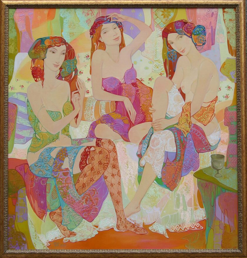 Maia Ramishvili | Courtesans | Exhibited at Art Gallery Line | Created in early 2000’s| Available for Sale | Oil on Canvas, Mix medium | Art Gallery Line