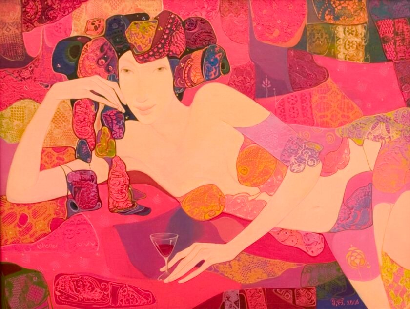Maia Ramishvili | Red Wine | Exhibited at Art Gallery Line | Created in early 2000’s| Available for Sale | Oil on Canvas, Mix medium | Art Gallery Line