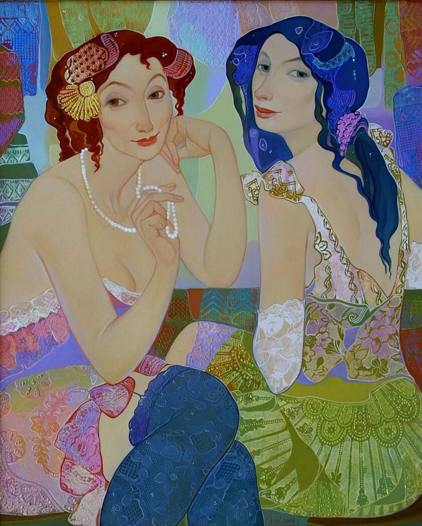 Maia Ramishvili | Friends | Exhibited at Art Gallery Line | Created in early 2000’s| Available for Sale | Oil on Canvas, Mix medium | Art Gallery Line