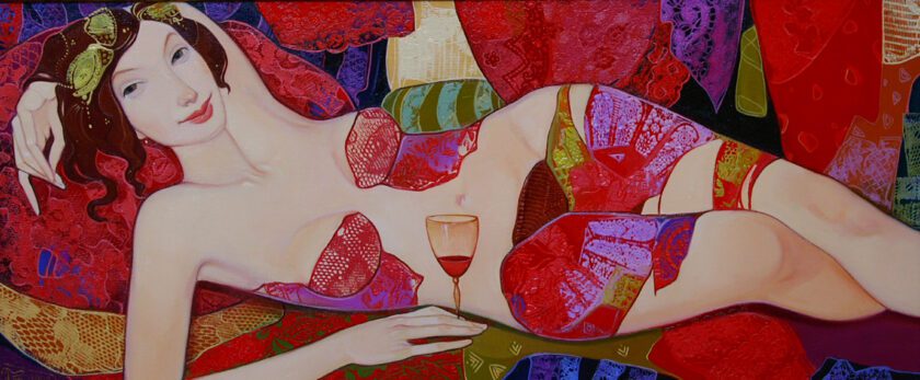 Maia Ramishvili | Red Wine | Exhibited at Art Gallery Line | Created in early 2000’s| Available for Sale | Oil on Canvas, Mix medium | Art Gallery Line