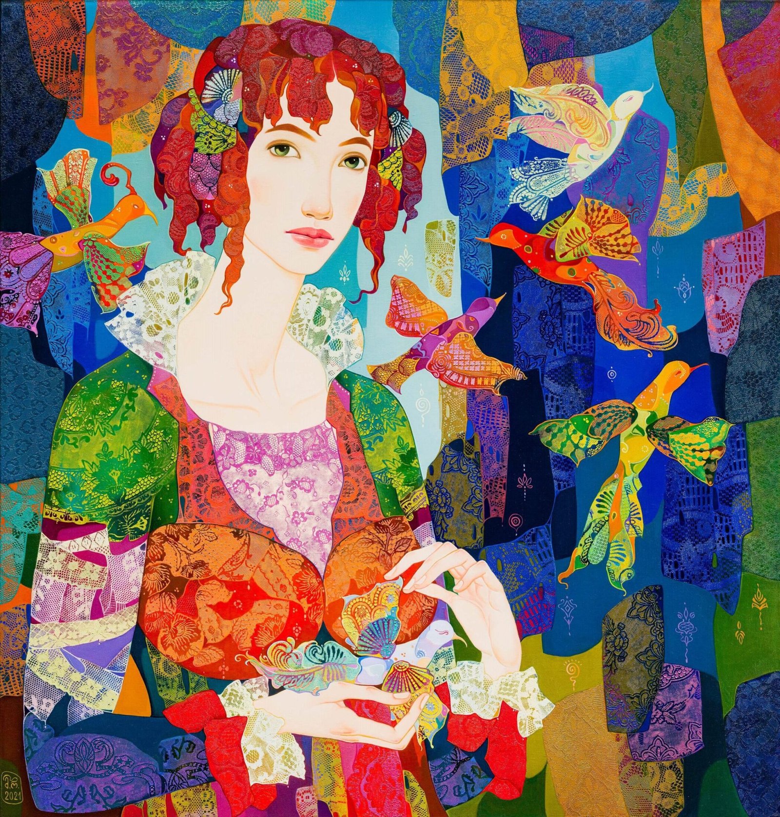 Maia-Ramishvili-17-078-The-Birds-of-Paradise-h113Xw108cm-Oil-on-Canvas-rotated