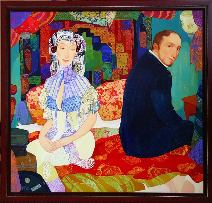 Maia Ramishvili | Wedding Night | Exhibited at Art Gallery Line | Created in early 2000’s| Available for Sale | Oil on Canvas, Mix medium | Art Gallery Line