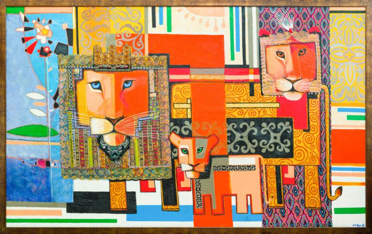 Painting Familiy of Lion by Mamuka Mikeladze at The Library of Congress Rooted in Culture Size 160X260 cm Medium Oil on Canvas Art Gallery Line Contemporary Georgian Art 1 Art Gallery Line